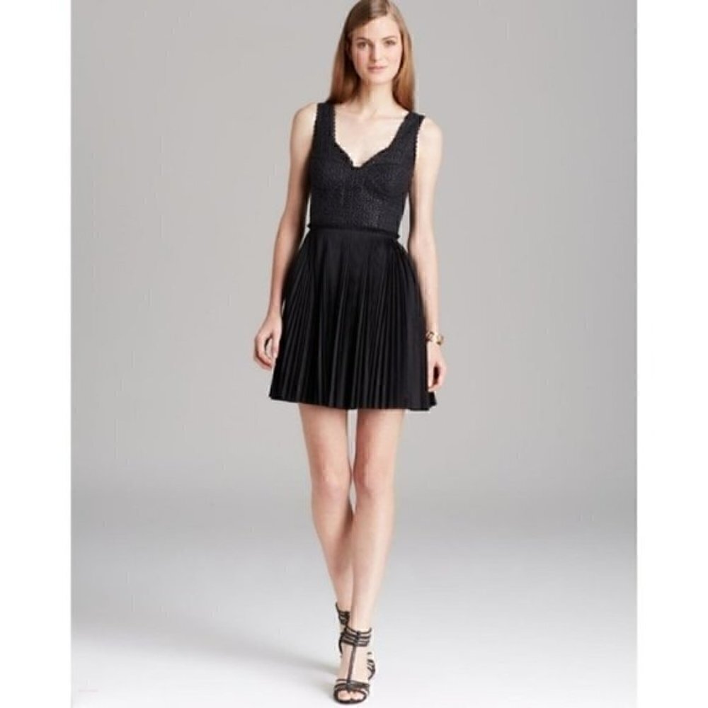 Catherine Malandrino Dress 10 NWT Elli Pleated Coated Crochet Bustier Bodice